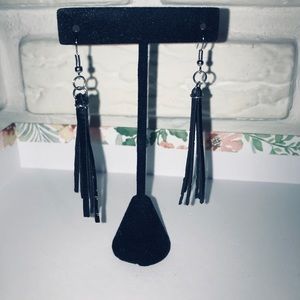 Black faux leather tassel earrings